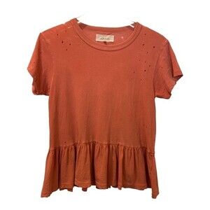 K24 The Great. Distressed Ruffle Tee Peplum Size 0 (XS) Dusty Pink